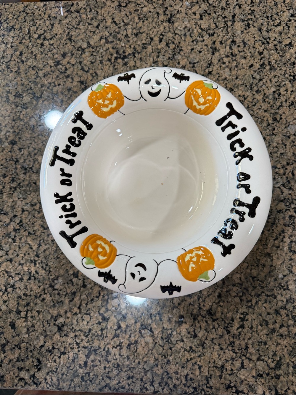 Halloween 'Trick or Treat' Ceramic Serving Bowl - White & Orange